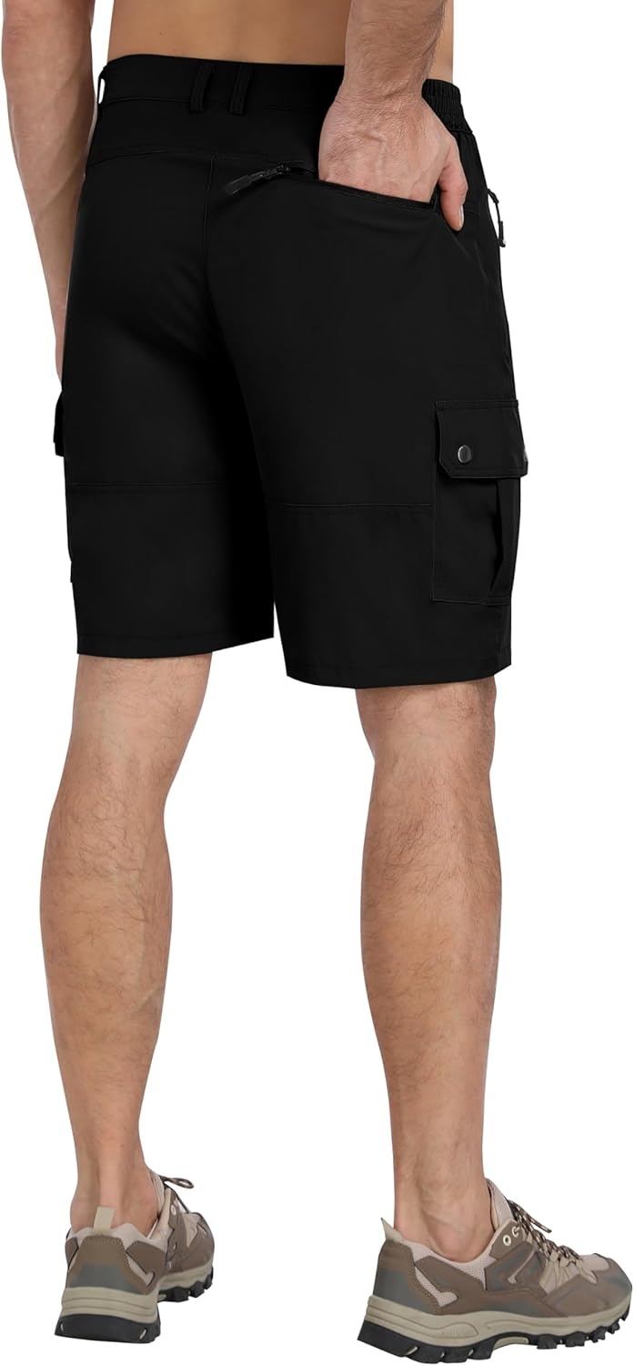 image:imageMoFiz Mens Qucik Dry Hiking Cargo Shorts 89 Lightweight Outdoor Mens Stretch Golf Casual Shorts with 5 PocketsBlack