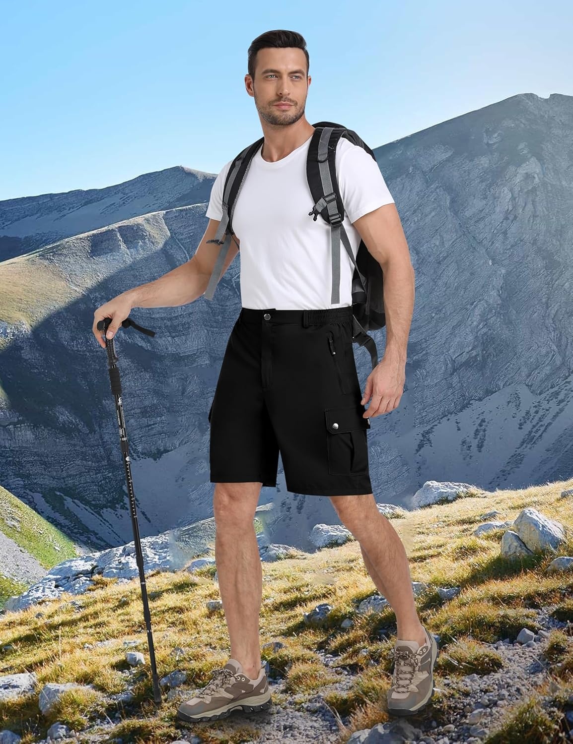 image:imageMoFiz Mens Qucik Dry Hiking Cargo Shorts 89 Lightweight Outdoor Mens Stretch Golf Casual Shorts with 5 PocketsBlack