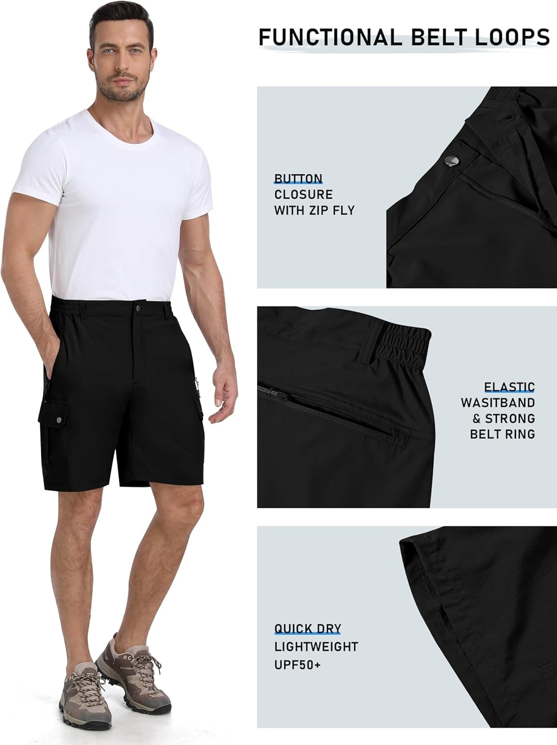 image:imageMoFiz Mens Qucik Dry Hiking Cargo Shorts 89 Lightweight Outdoor Mens Stretch Golf Casual Shorts with 5 PocketsBlack