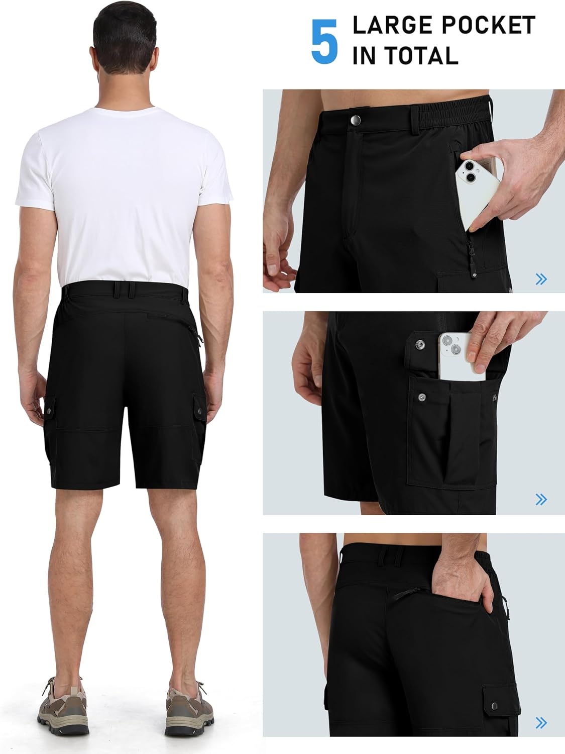 image:imageMoFiz Mens Qucik Dry Hiking Cargo Shorts 89 Lightweight Outdoor Mens Stretch Golf Casual Shorts with 5 PocketsBlack