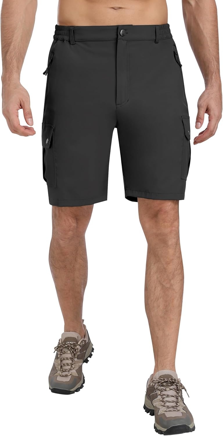 image:imageMoFiz Mens Qucik Dry Hiking Cargo Shorts 89 Lightweight Outdoor Mens Stretch Golf Casual Shorts with 5 PocketsDeep Grey