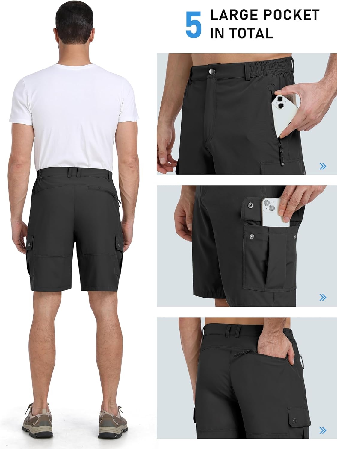 image:imageMoFiz Mens Qucik Dry Hiking Cargo Shorts 89 Lightweight Outdoor Mens Stretch Golf Casual Shorts with 5 PocketsDeep Grey