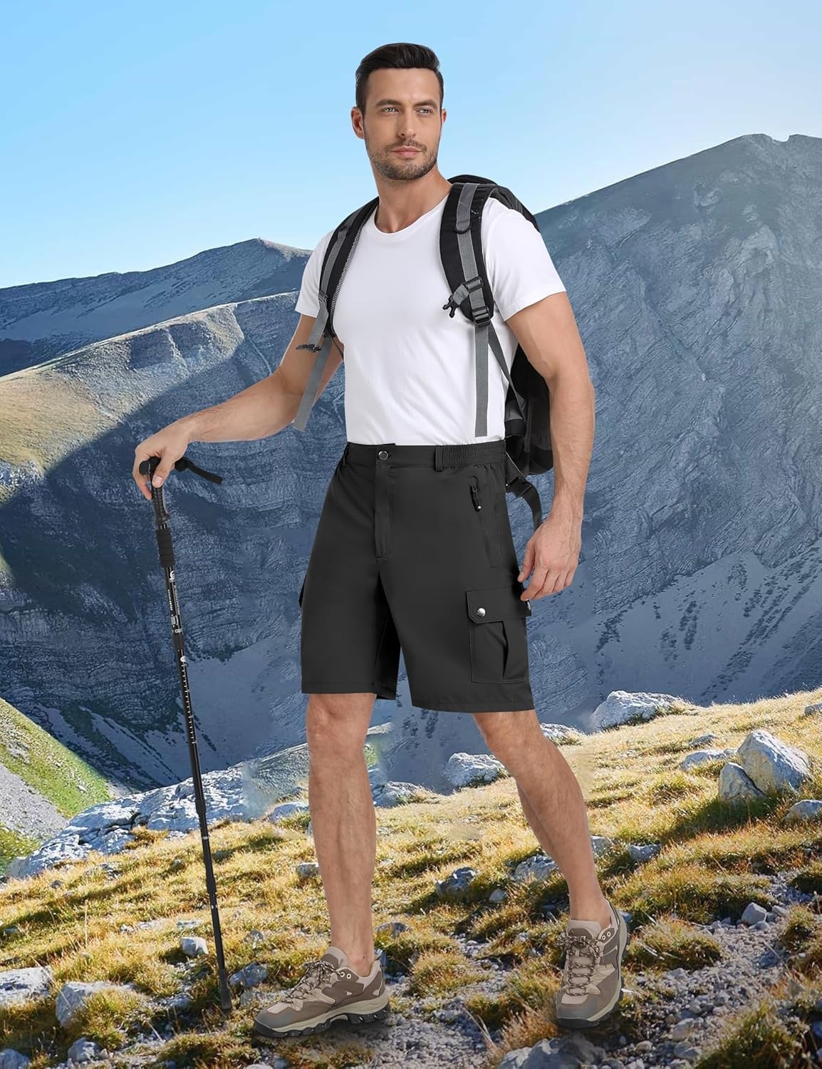 image:imageMoFiz Mens Qucik Dry Hiking Cargo Shorts 89 Lightweight Outdoor Mens Stretch Golf Casual Shorts with 5 PocketsDeep Grey