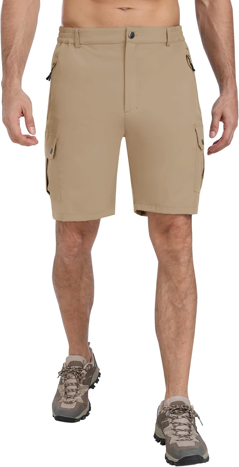 image:imageMoFiz Mens Qucik Dry Hiking Cargo Shorts 89 Lightweight Outdoor Mens Stretch Golf Casual Shorts with 5 PocketsKhaki