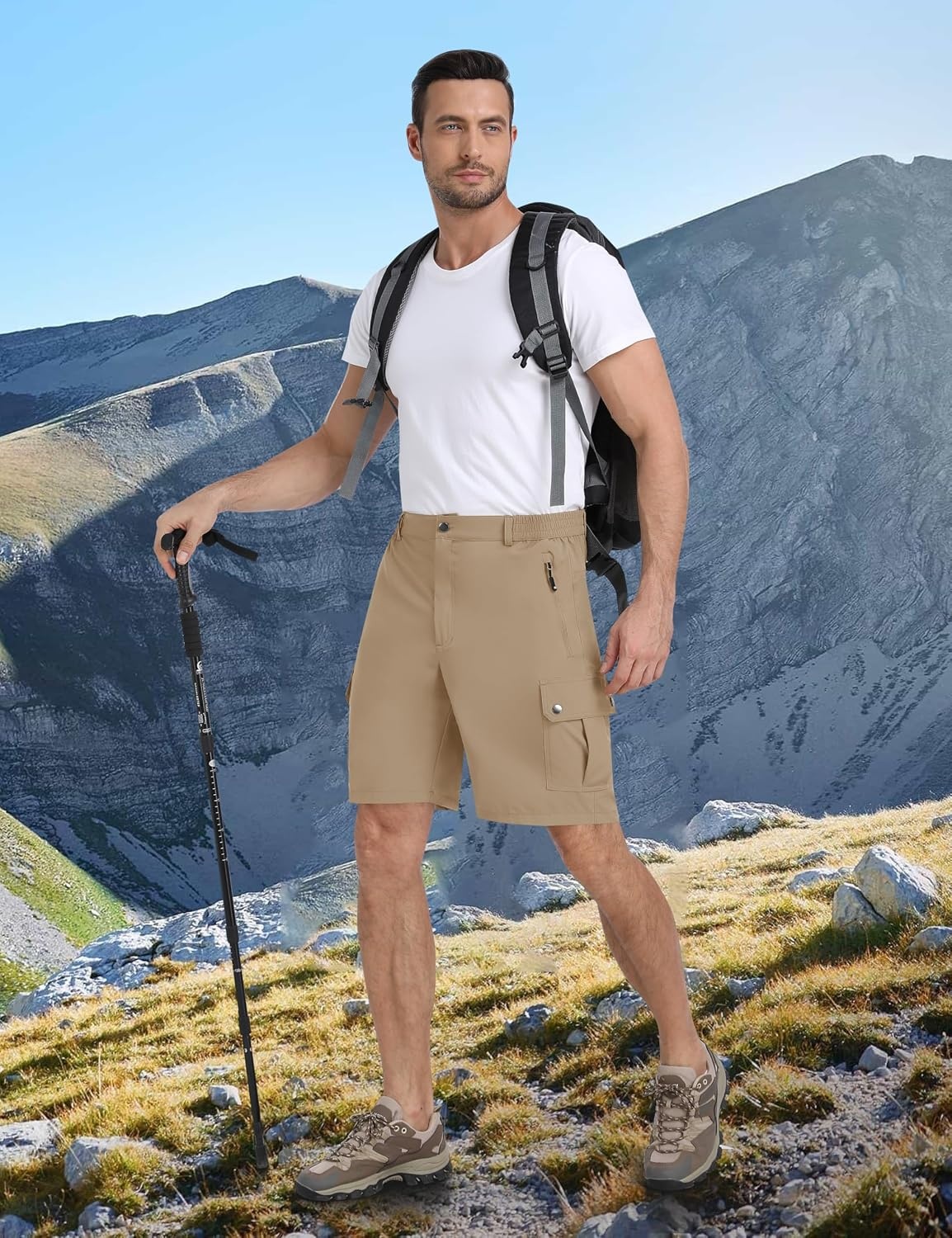 image:imageMoFiz Mens Qucik Dry Hiking Cargo Shorts 89 Lightweight Outdoor Mens Stretch Golf Casual Shorts with 5 PocketsKhaki