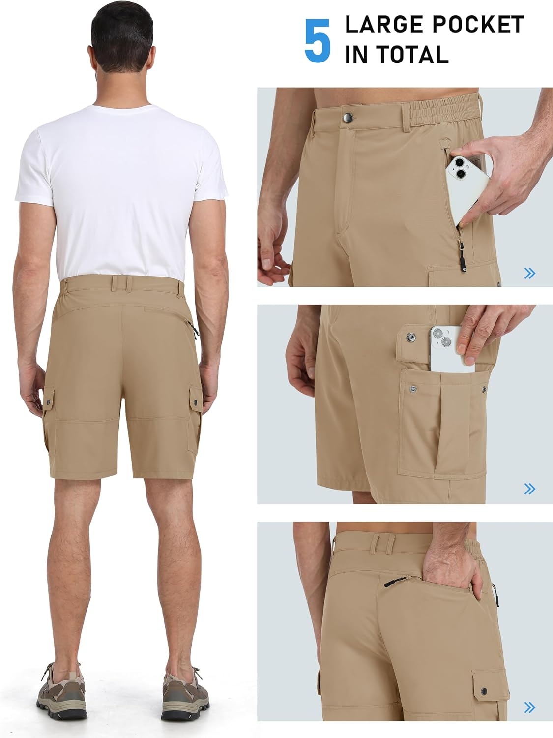 image:imageMoFiz Mens Qucik Dry Hiking Cargo Shorts 89 Lightweight Outdoor Mens Stretch Golf Casual Shorts with 5 PocketsKhaki