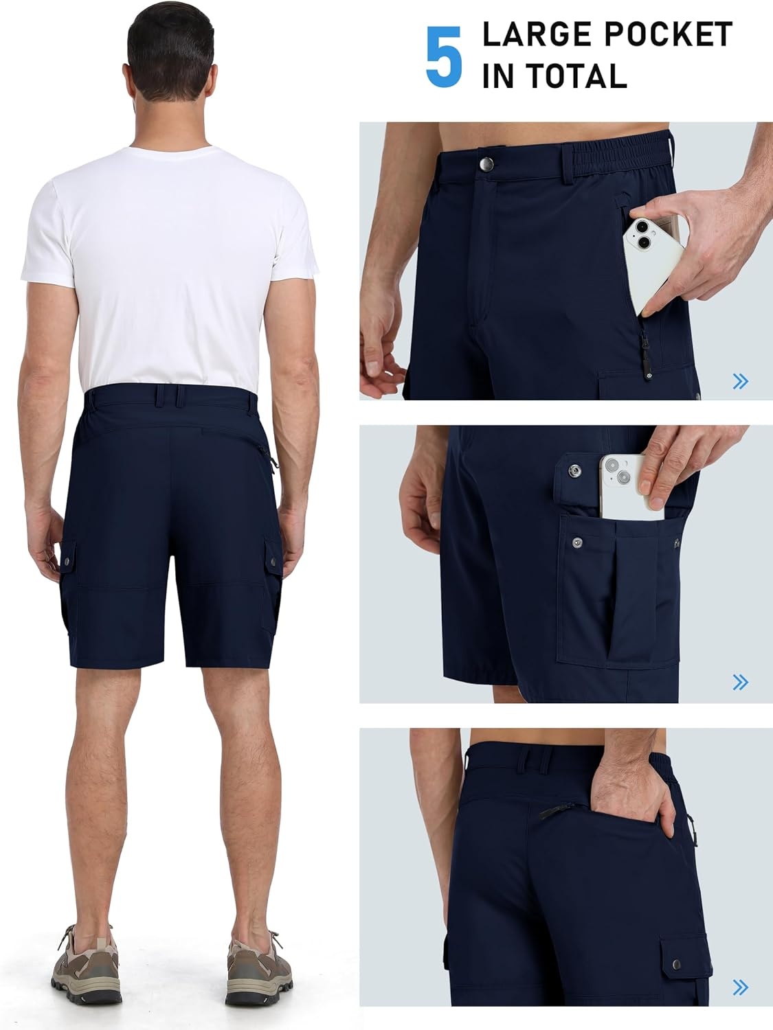 image:imageMoFiz Mens Qucik Dry Hiking Cargo Shorts 89 Lightweight Outdoor Mens Stretch Golf Casual Shorts with 5 PocketsNavy