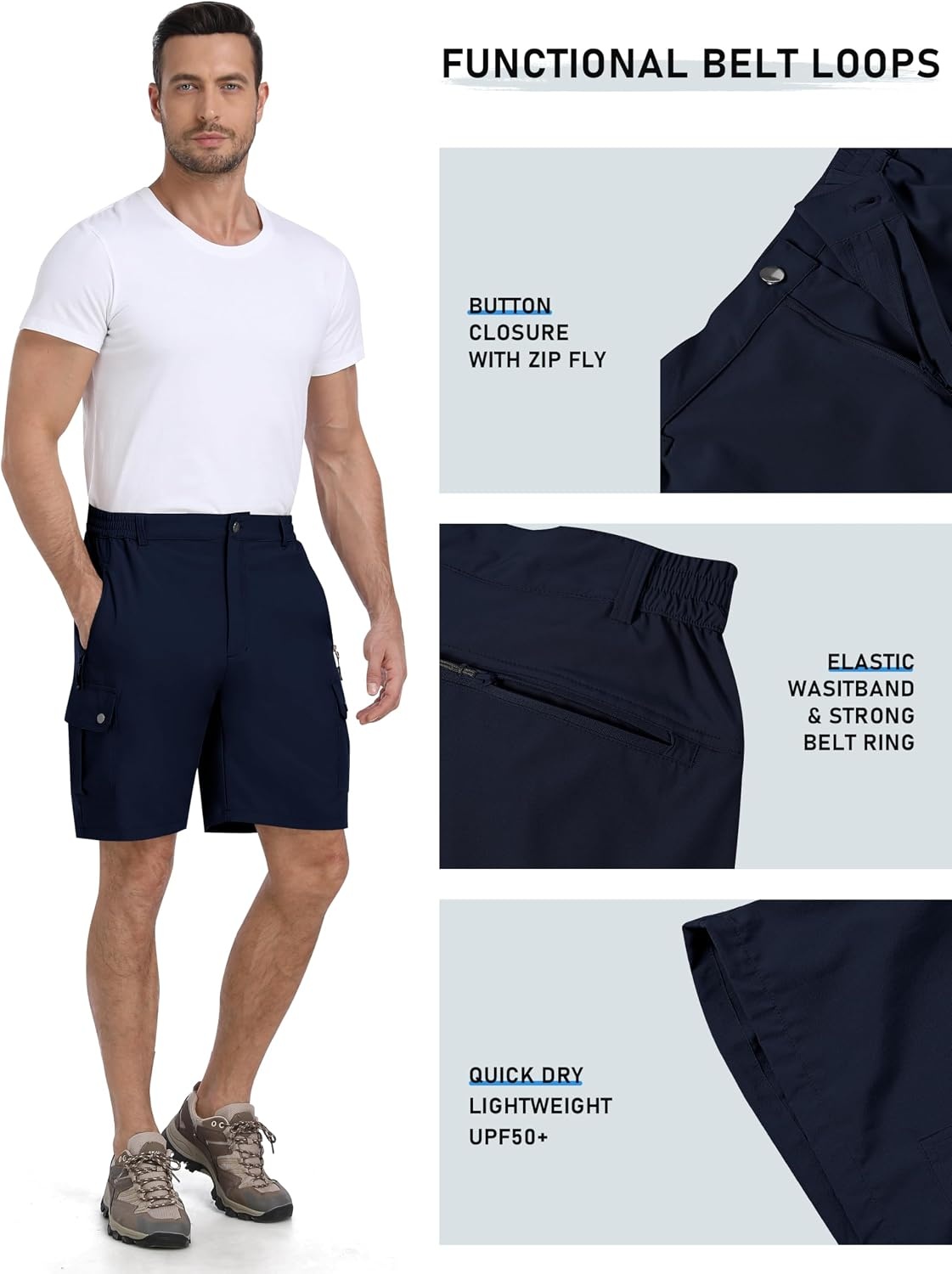image:imageMoFiz Mens Qucik Dry Hiking Cargo Shorts 89 Lightweight Outdoor Mens Stretch Golf Casual Shorts with 5 PocketsNavy