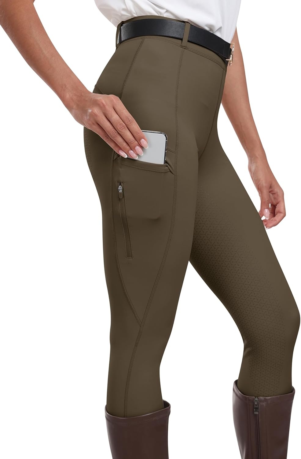 image:imageMoFiz Womens Silicone Full Seat Horse Riding Pants Zipper Pockets Equestrian Breeches Riding TightsBrown