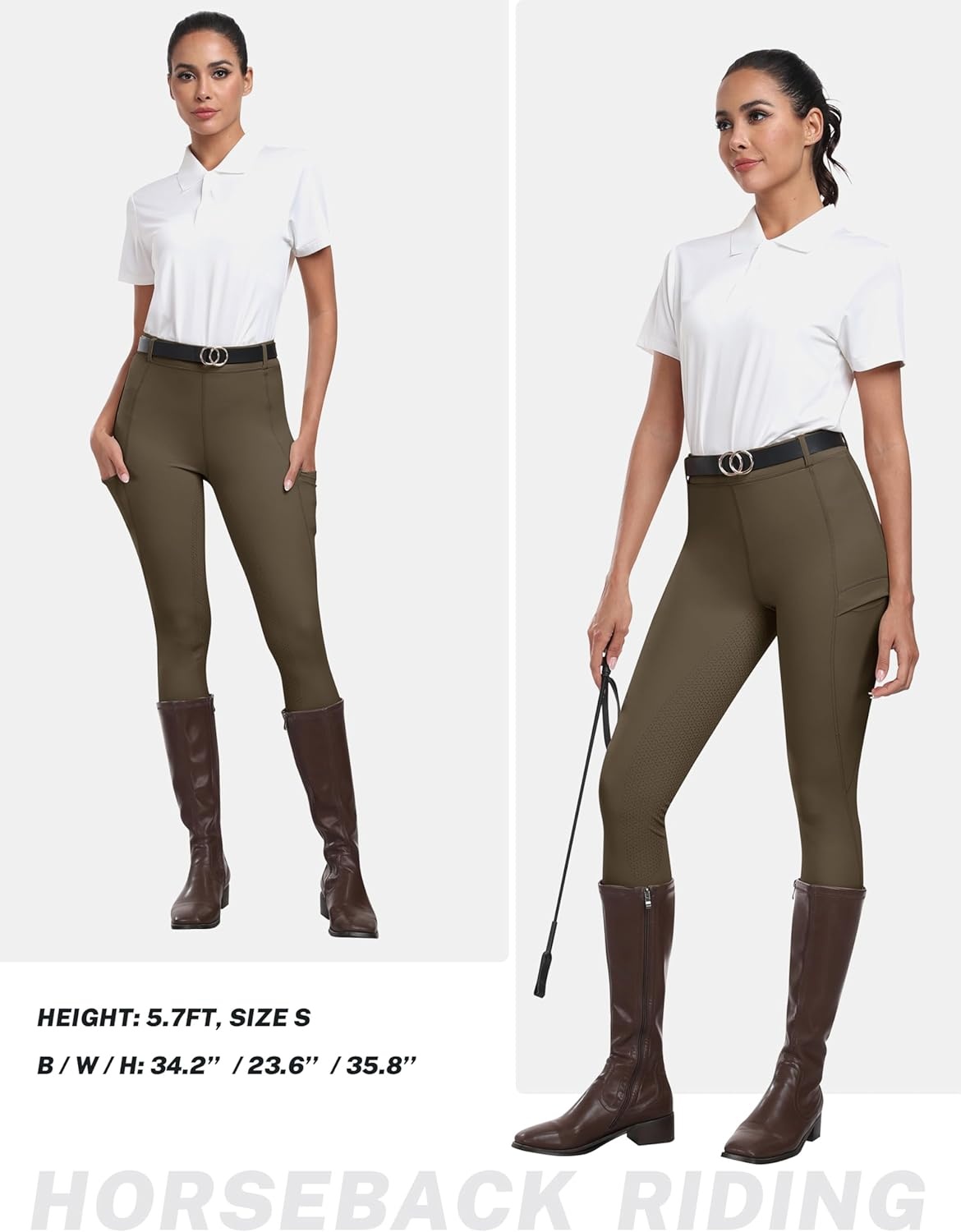 image:imageMoFiz Womens Silicone Full Seat Horse Riding Pants Zipper Pockets Equestrian Breeches Riding TightsBrown