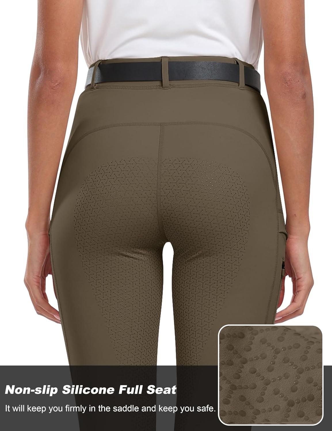 image:imageMoFiz Womens Silicone Full Seat Horse Riding Pants Zipper Pockets Equestrian Breeches Riding TightsBrown