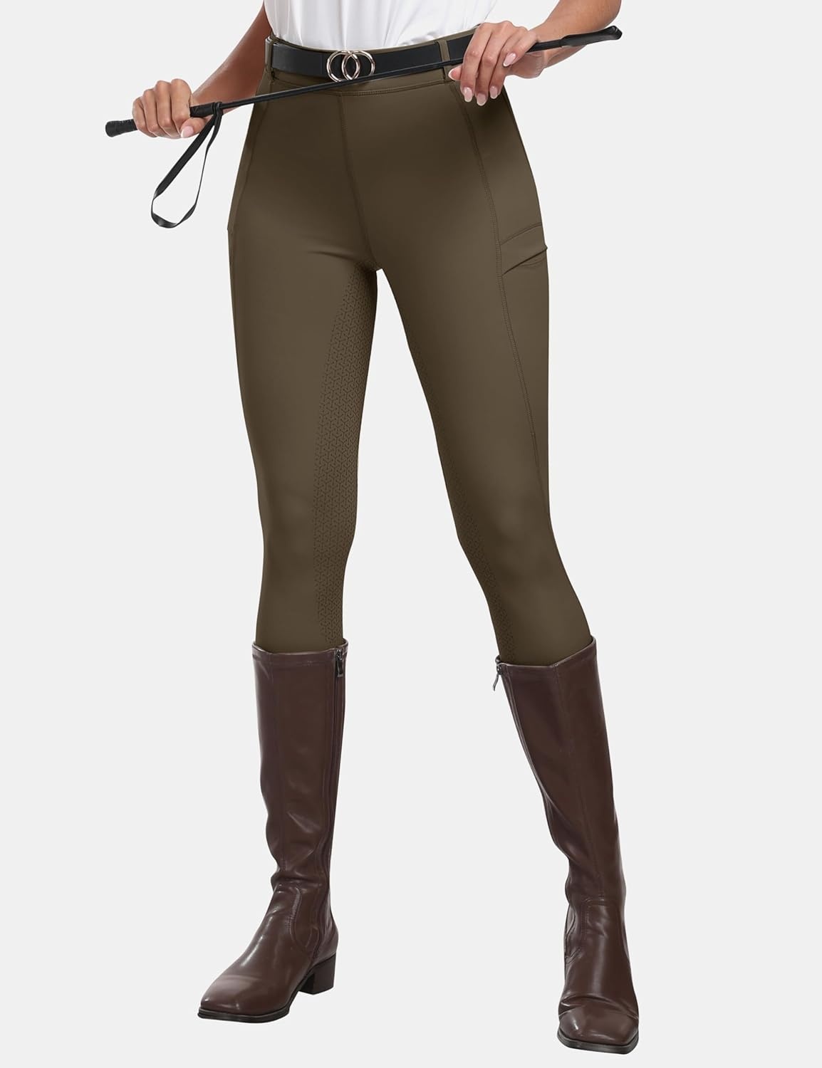 image:imageMoFiz Womens Silicone Full Seat Horse Riding Pants Zipper Pockets Equestrian Breeches Riding TightsBrown
