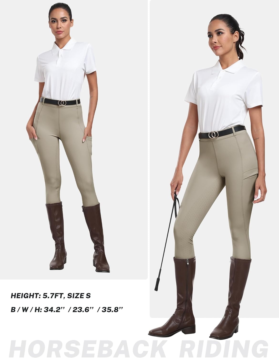 image:imageMoFiz Womens Silicone Full Seat Horse Riding Pants Zipper Pockets Equestrian Breeches Riding TightsDark Khaki
