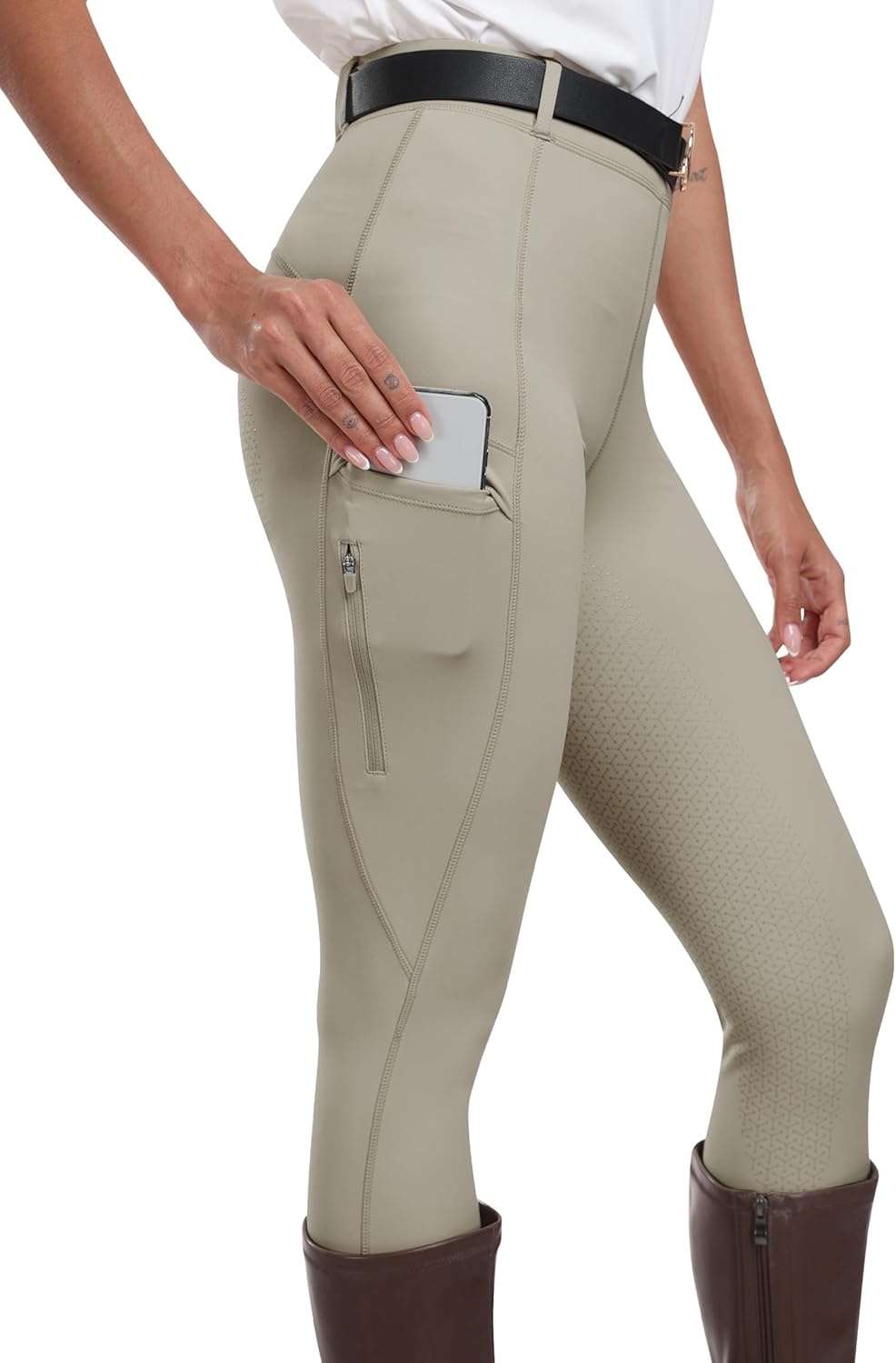 image:imageMoFiz Womens Silicone Full Seat Horse Riding Pants Zipper Pockets Equestrian Breeches Riding TightsDark Khaki