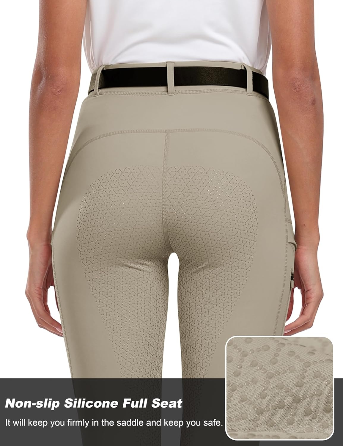 image:imageMoFiz Womens Silicone Full Seat Horse Riding Pants Zipper Pockets Equestrian Breeches Riding TightsDark Khaki