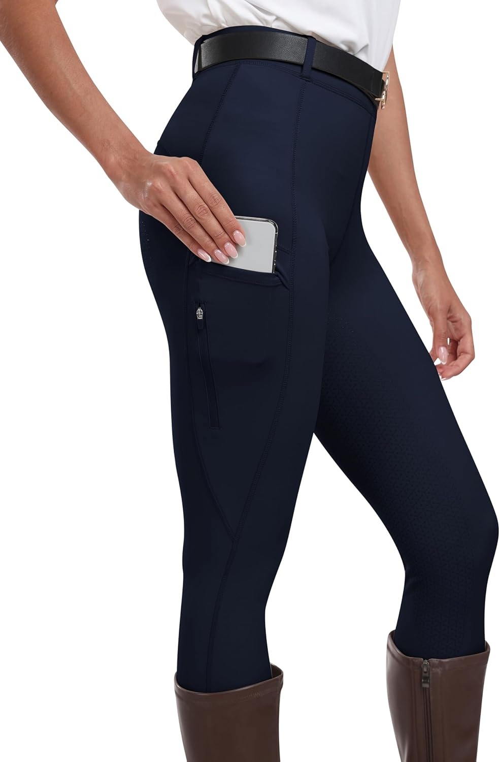 image:imageMoFiz Womens Silicone Full Seat Horse Riding Pants Zipper Pockets Equestrian Breeches Riding TightsNavy