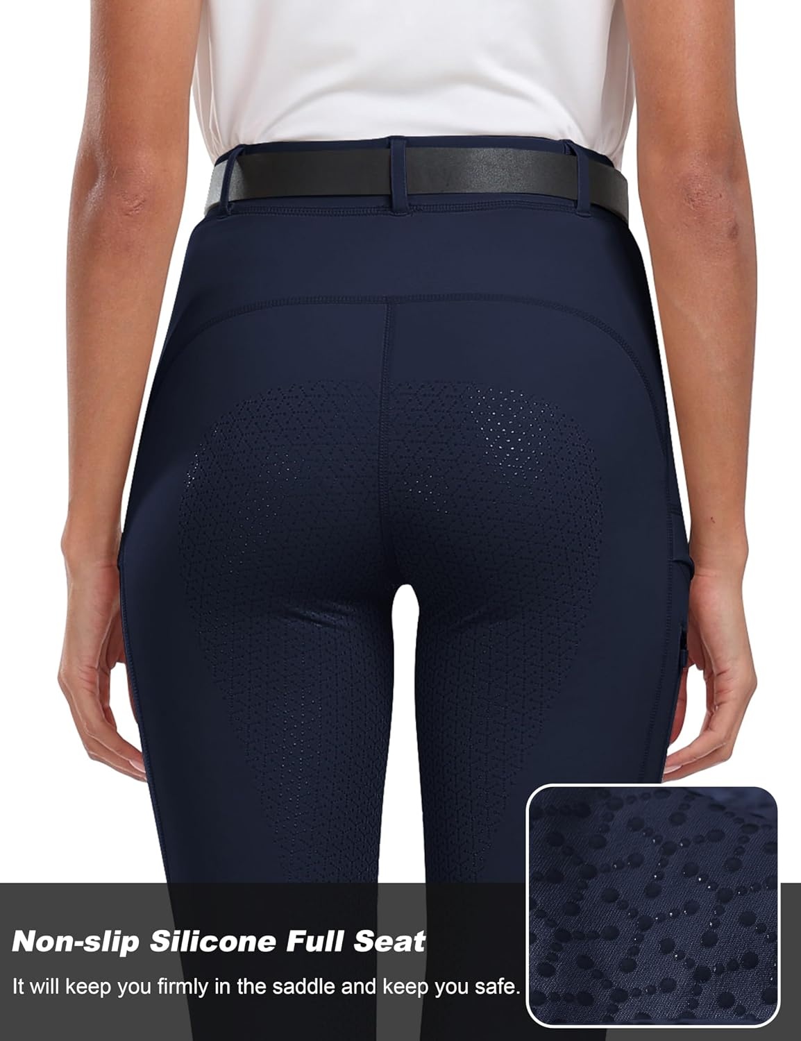 image:imageMoFiz Womens Silicone Full Seat Horse Riding Pants Zipper Pockets Equestrian Breeches Riding TightsNavy
