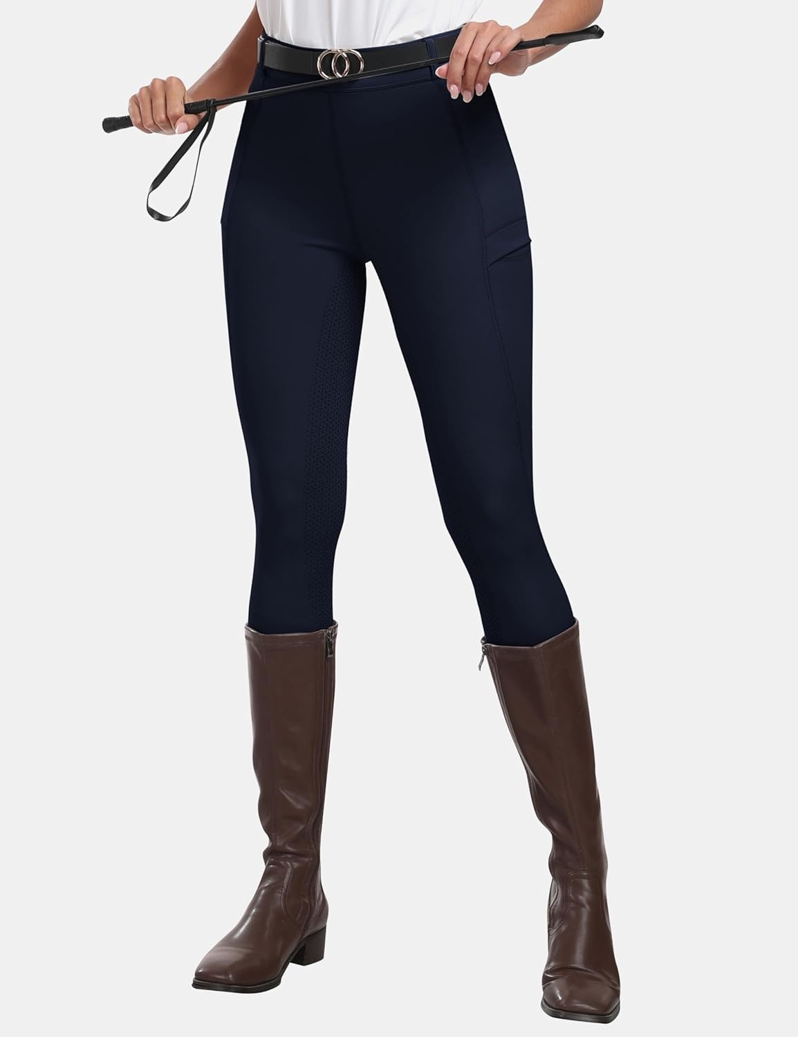 image:imageMoFiz Womens Silicone Full Seat Horse Riding Pants Zipper Pockets Equestrian Breeches Riding TightsNavy