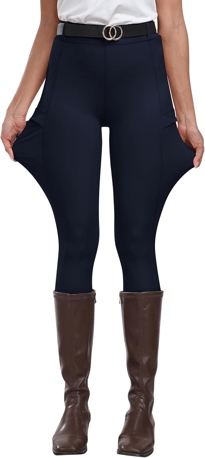 image:imageMoFiz Womens Silicone Full Seat Horse Riding Pants Zipper Pockets Equestrian Breeches Riding TightsNavy