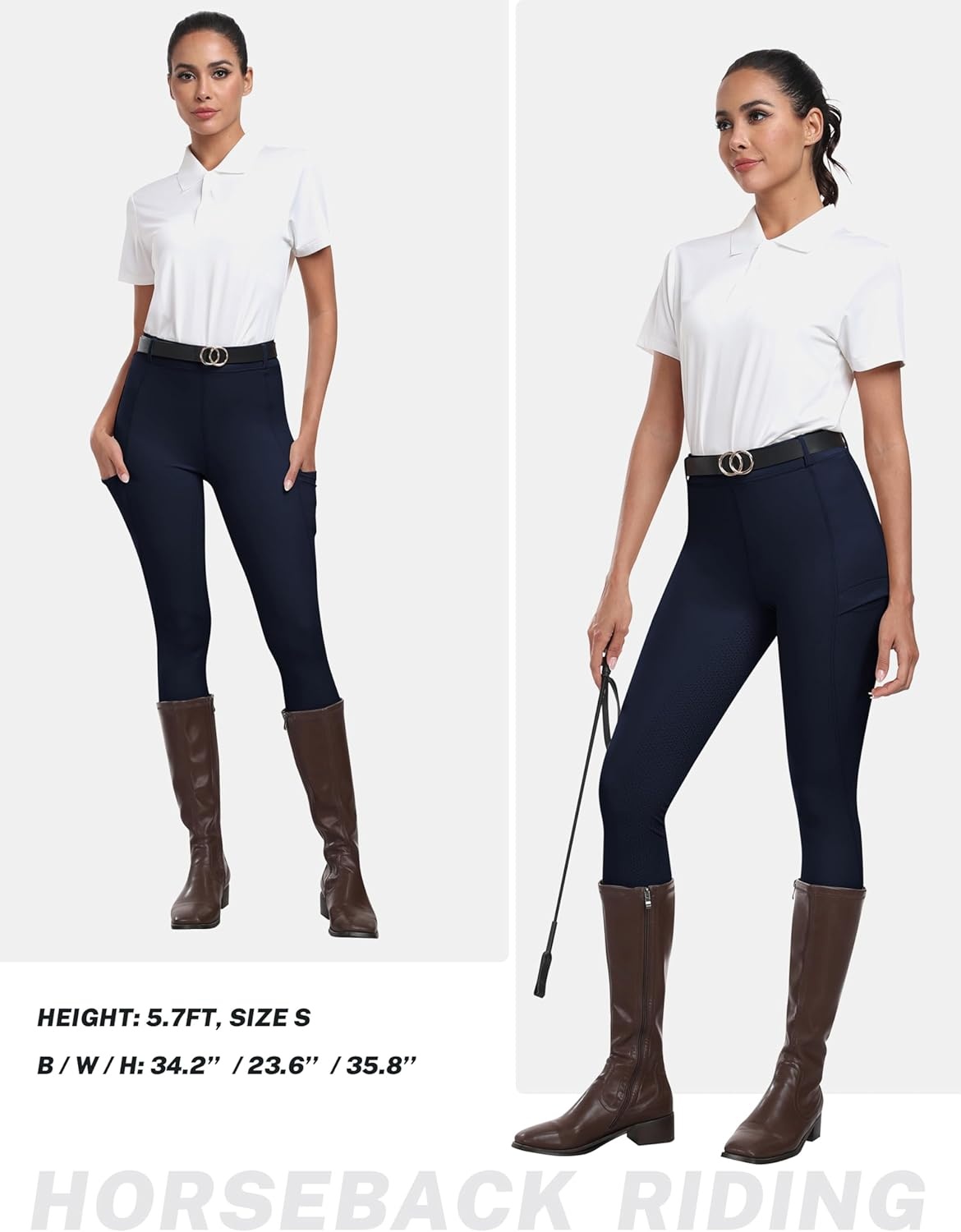 image:imageMoFiz Womens Silicone Full Seat Horse Riding Pants Zipper Pockets Equestrian Breeches Riding TightsNavy