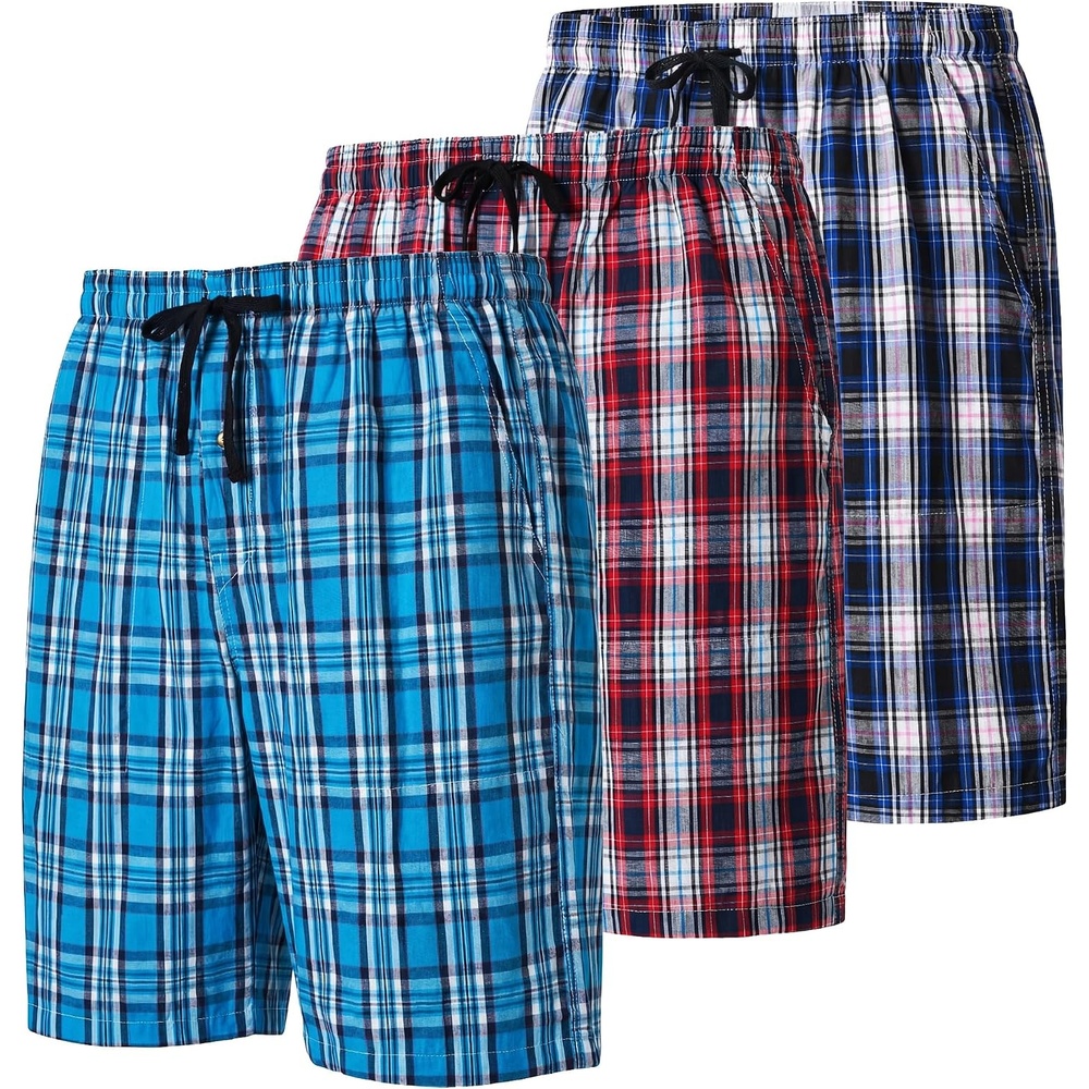 image:imageMoFiz Mens Plaid Pajama Shorts 3Pack Woven Cotton Sleep amp Lounge Shorts Lightweight PJ Bottoms with Pockets amp Button Fly3 Packg