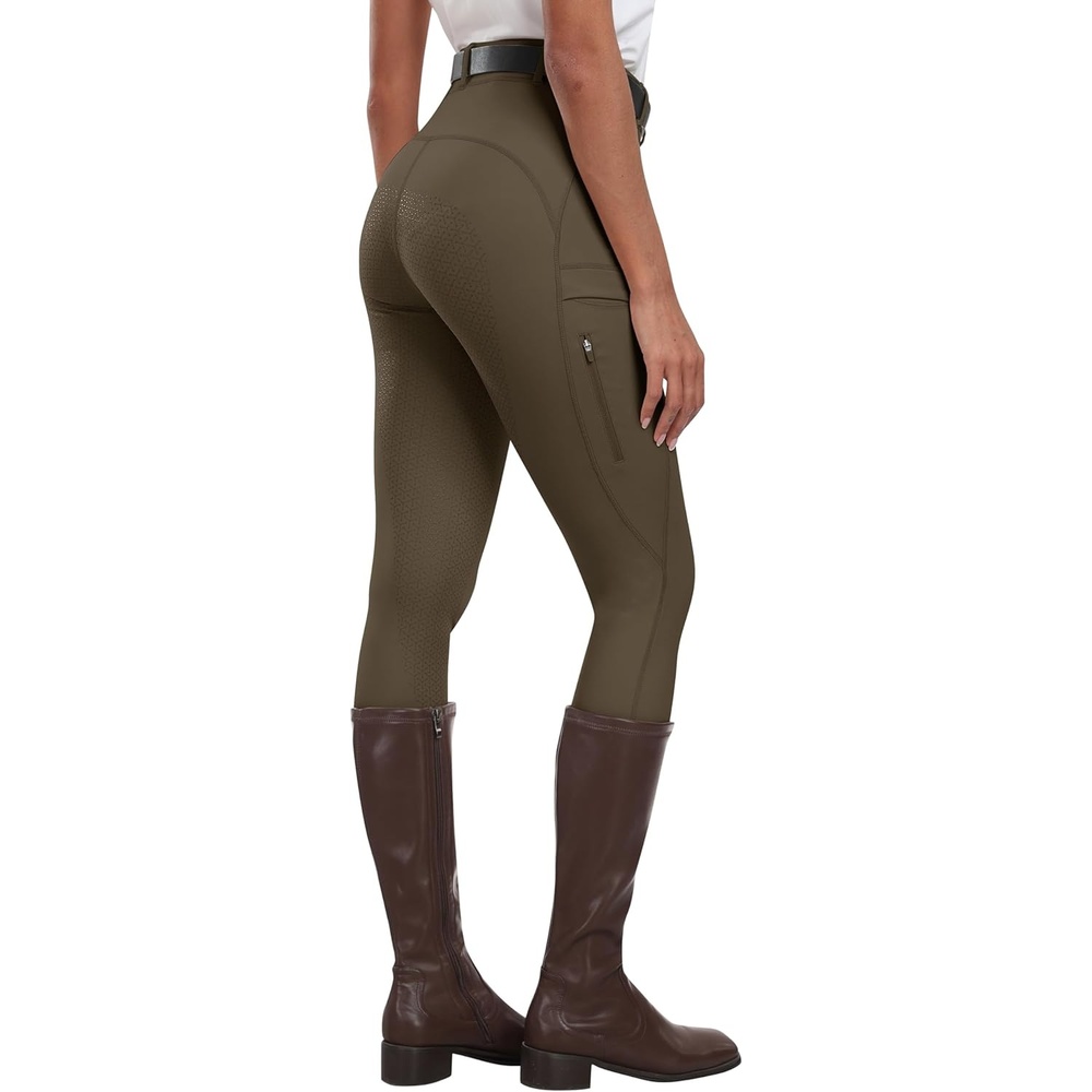 image:imageMoFiz Womens Silicone Full Seat Horse Riding Pants Zipper Pockets Equestrian Breeches Riding TightsBrown