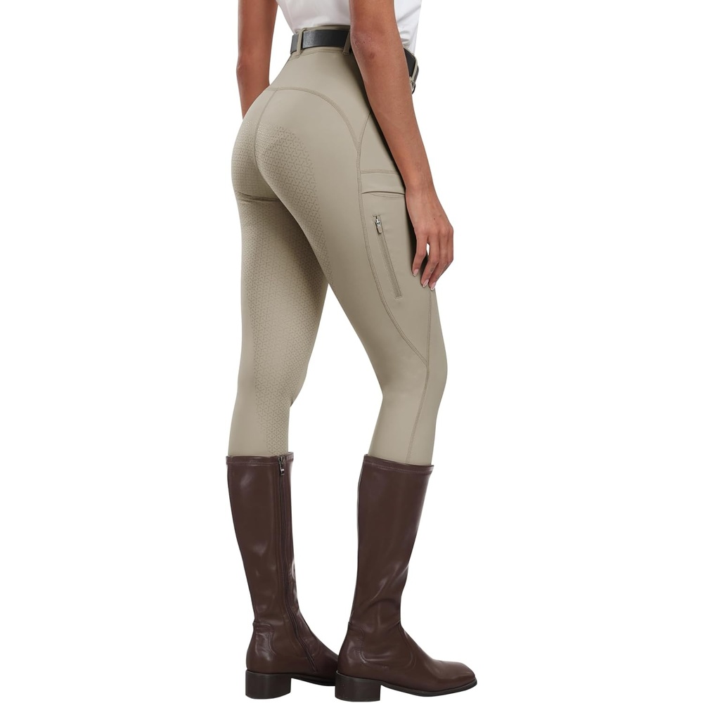 image:imageMoFiz Womens Silicone Full Seat Horse Riding Pants Zipper Pockets Equestrian Breeches Riding TightsDark Khaki