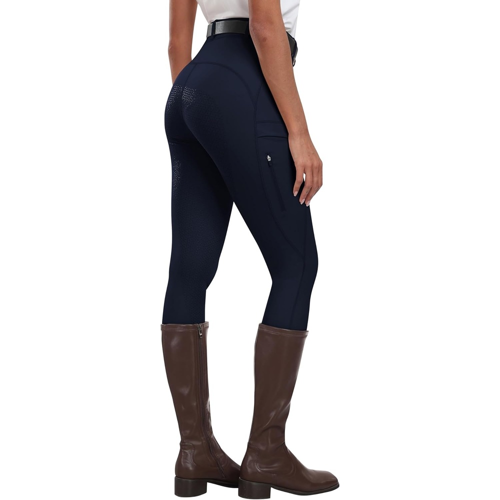 image:imageMoFiz Womens Silicone Full Seat Horse Riding Pants Zipper Pockets Equestrian Breeches Riding TightsNavy